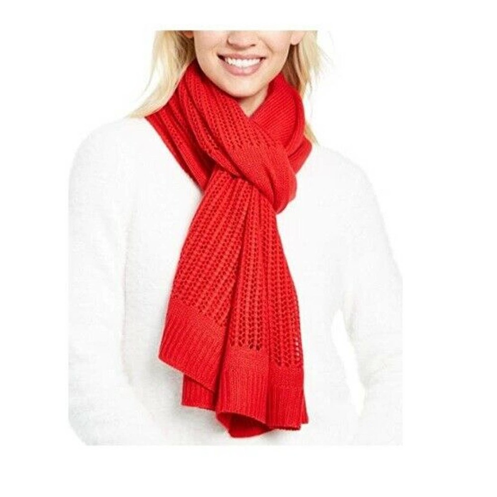 DKNY Open-Knit Blocked Wrap Scarf Beautiful Red
